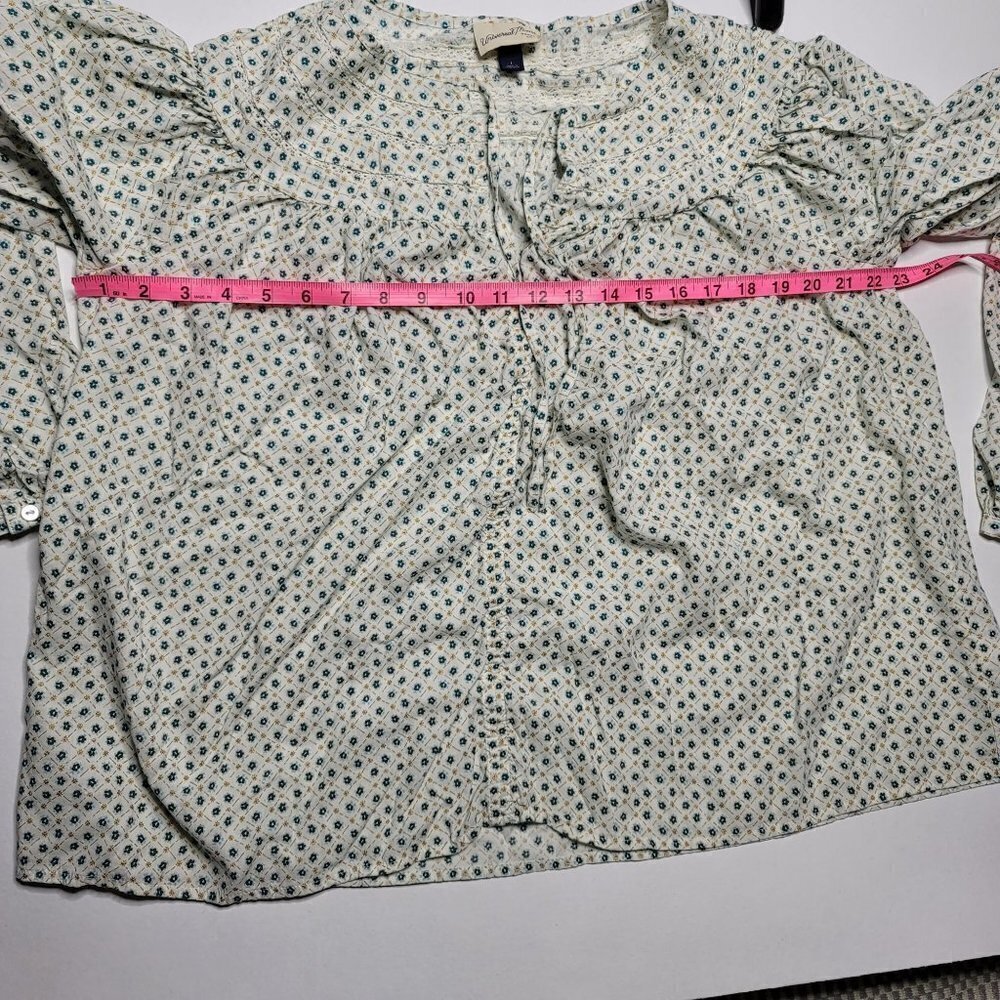 Universal Threads Womens Teal Floral Long Sleeve Tie Front Blouse Size Large - Picture 4 of 14